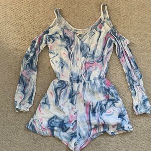 tri-color hollister off the shoulder romper